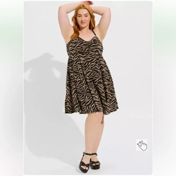 Torrid Womens Black/Brown Striped Mini Challis Skater Dress, Pocket, Plus Size 3 - Picture 10 of 15
